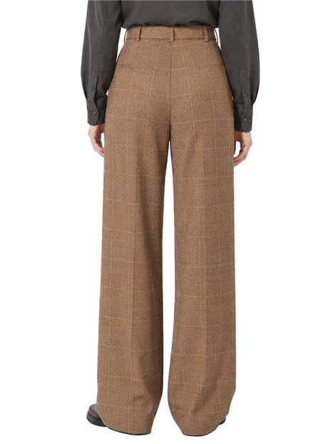 PANTALONI PALAZZO IN FLANELLA DI LANA DONNA MARRONE