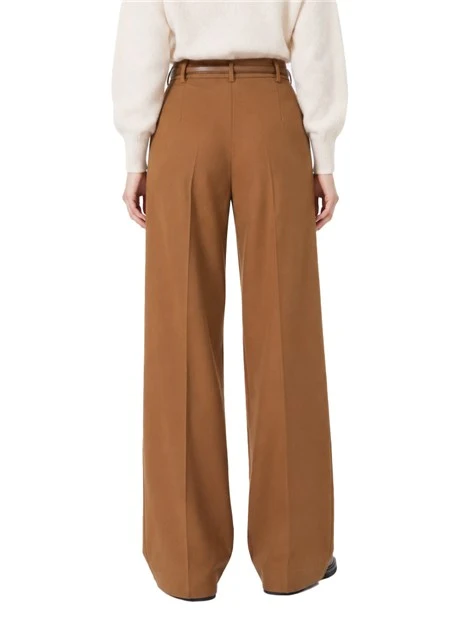 PANTALONI PALAZZO WIDE LEG IN PURA LANA CON CINTURA DONNA MARRONE