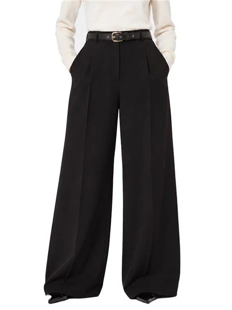 PANTALONI  PALAZZO WIDE LEG IN CADY TECNICO CON CINTURA DONNA NERO