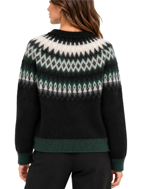 MAGLIA GIROCOLLO CON DISEGNO FAIR ISLE IN MOHAIR E LANA DONNA NERO