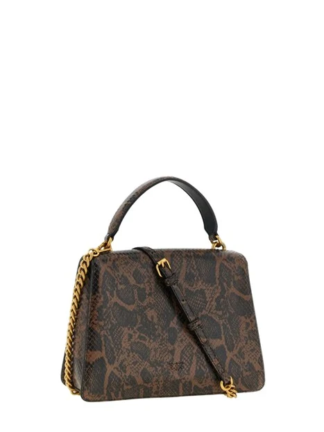 BORSA A MANO IN PELLE STAMPA PITONE CON TRACOLLA DONNA MARRONE
