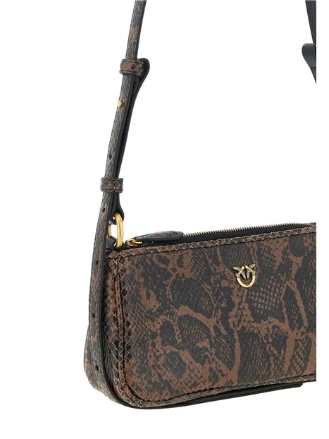 BORSA A TRACOLLA IN PELLE STAMPA PITONE CON ZIP DONNA MARRONE