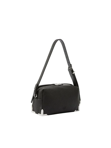 BORSA A SPALLA BAULETTO IN PELLE CON DUE TRACOLLE DONNA NERO