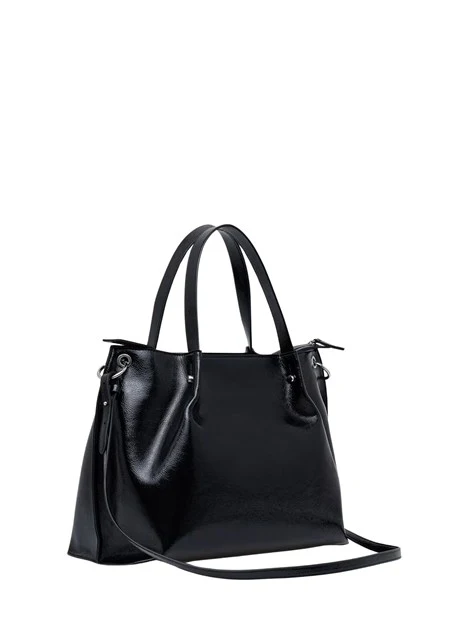 BORSA SHOPPING IN ECOPELLE LUCIDA DONNA NERO