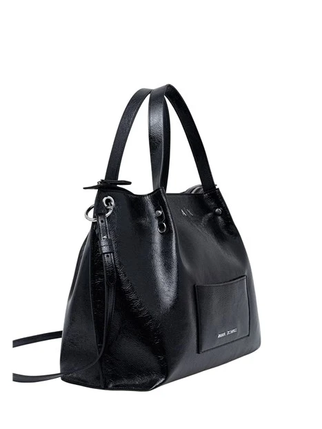 BORSA SHOPPING IN ECOPELLE LUCIDA DONNA NERO