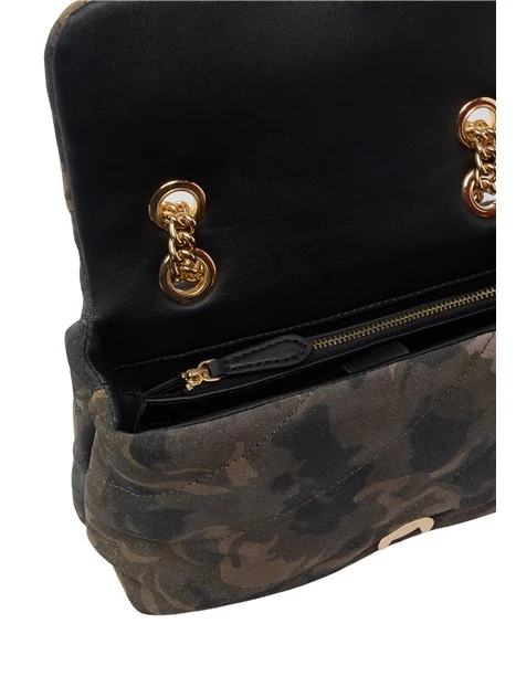 BORSA A SPALLA LOVE PUFF MINI IN PELLE SCAMOSCIATA CAMOUFLAGE DONNA VERDE