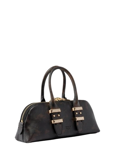 BORSA A MANO BOWLING IN PELLE CON TRACOLLA DONNA MARRONE SCURO