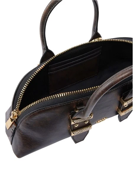 BORSA A MANO BOWLING IN PELLE CON TRACOLLA DONNA MARRONE SCURO