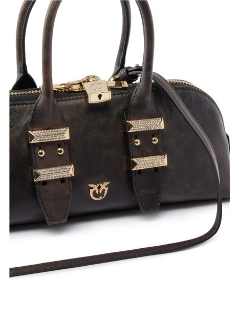 BORSA A MANO BOWLING IN PELLE CON TRACOLLA DONNA MARRONE SCURO