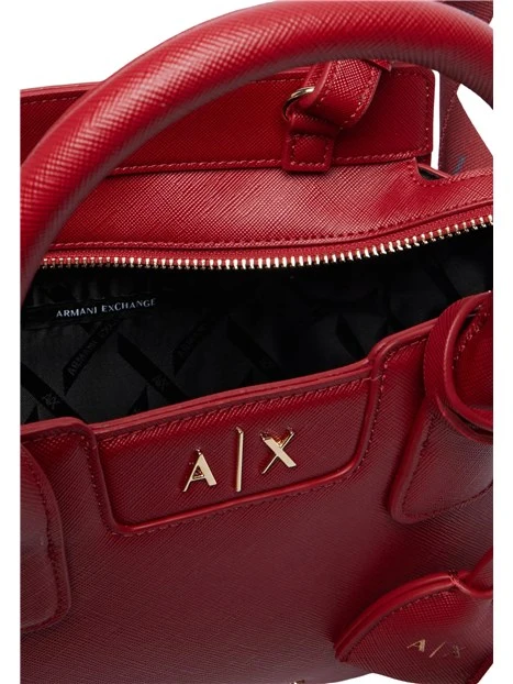 SHOPPING BAG COMPATTA EFFETTO SAFFIANO CON TRACOLLA DONNA ROSSA