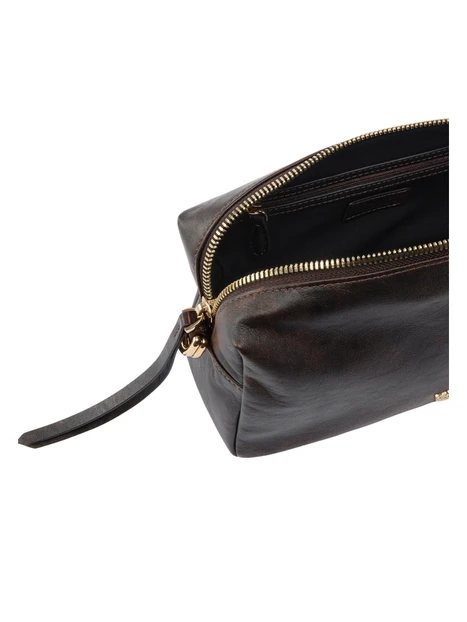 BORSA A SPALLA IN PELLE EFFETTO VISSUTO CON ZIP DONNA MARRONE SCURO