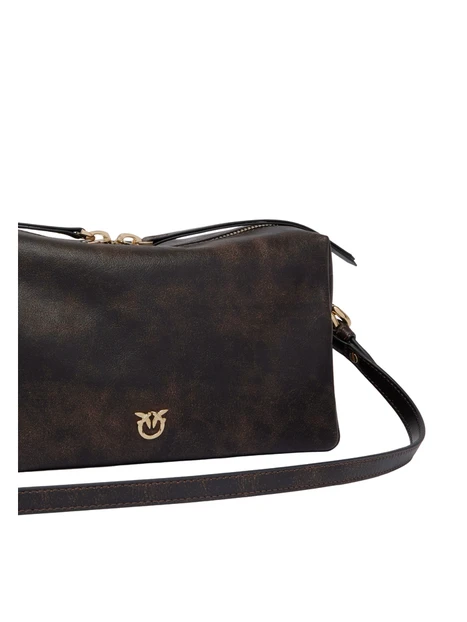 BORSA A SPALLA IN PELLE EFFETTO VISSUTO CON ZIP DONNA MARRONE SCURO