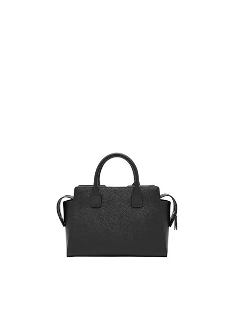 SHOPPING BAG COMPATTA EFFETTO SAFFIANO CON TRACOLLA DONNA NERO