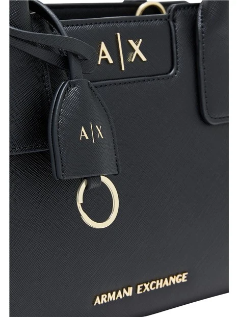 SHOPPING BAG COMPATTA EFFETTO SAFFIANO CON TRACOLLA DONNA NERO
