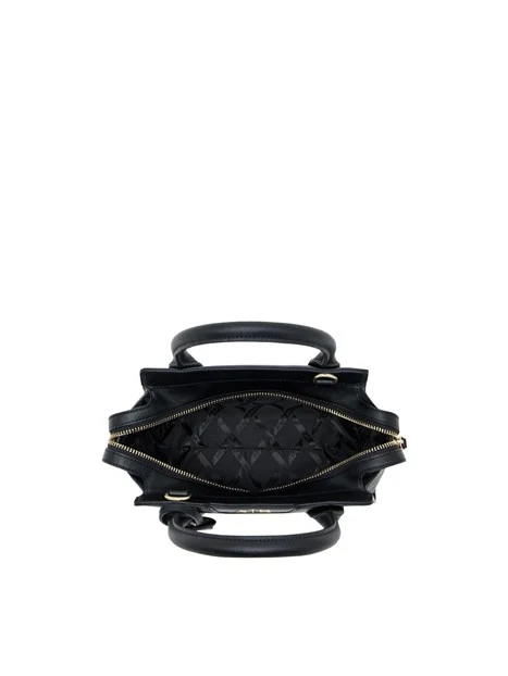 SHOPPING BAG COMPATTA EFFETTO SAFFIANO CON TRACOLLA DONNA NERO