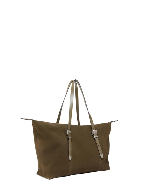 BORSA SHOPPING IN PELLE SCAMOSCIATA CON FIBBIE DONNA VERDE