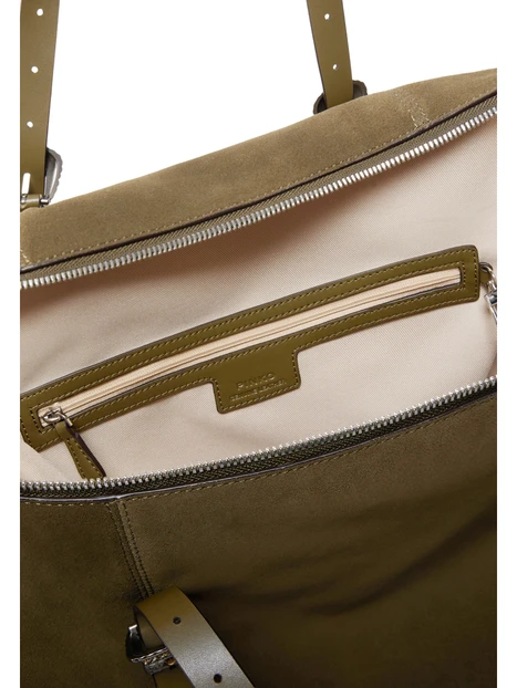 BORSA SHOPPING IN PELLE SCAMOSCIATA CON FIBBIE DONNA VERDE