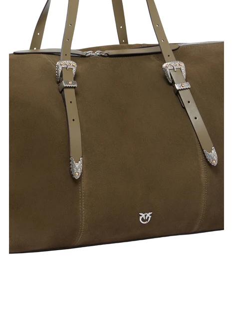 BORSA SHOPPING IN PELLE SCAMOSCIATA CON FIBBIE DONNA VERDE