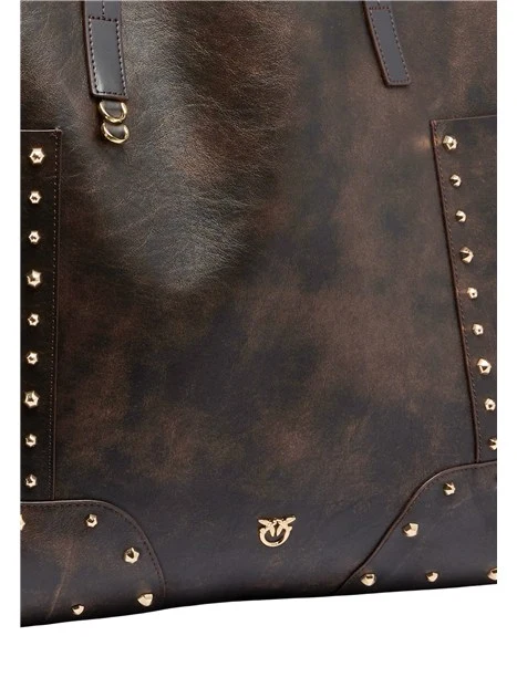 BORSA SHOPPING IN PELLE CON BORCHIE DONNA MARRONE SCURO