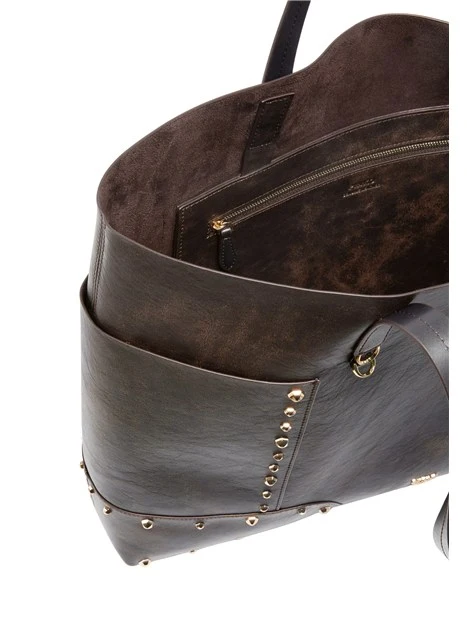 BORSA SHOPPING IN PELLE CON BORCHIE DONNA MARRONE SCURO