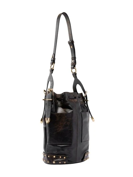 BORSA A TRACOLLA MINI IN PELLE CON BORCHIE DONNA MARRONE