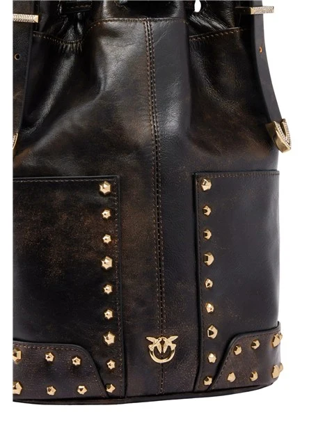 BORSA A TRACOLLA MINI IN PELLE CON BORCHIE DONNA MARRONE