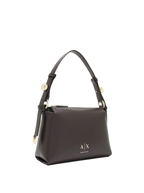 BORSA A SPALLA EFFETTO PELLE E TRACOLLA REGOLABILE DONNA MARRONE