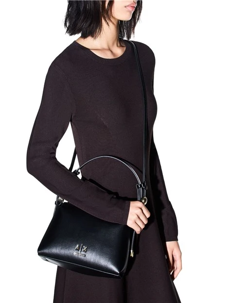 BORSA A SPALLA EFFETTO PELLE E TRACOLLA REGOLABILE DONNA  NERA