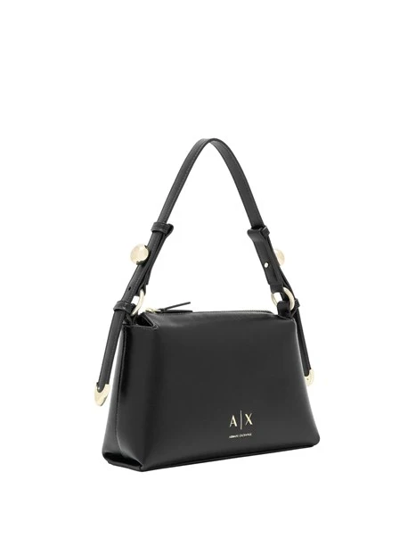 BORSA A SPALLA EFFETTO PELLE E TRACOLLA REGOLABILE DONNA  NERA