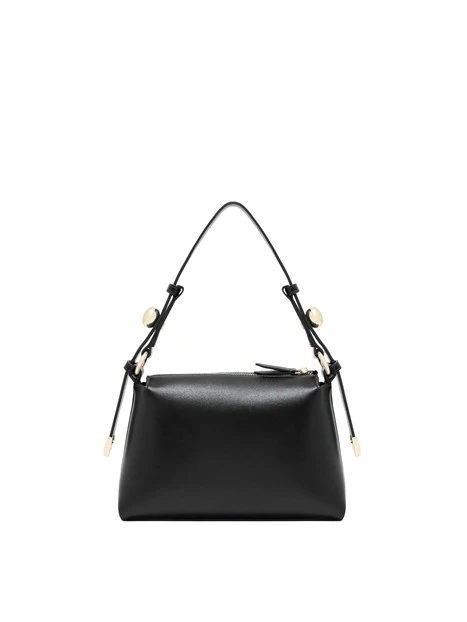 BORSA A SPALLA EFFETTO PELLE E TRACOLLA REGOLABILE DONNA  NERA