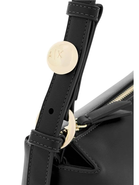 BORSA A SPALLA EFFETTO PELLE E TRACOLLA REGOLABILE DONNA  NERA