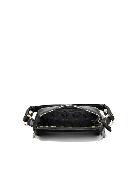 BORSA A SPALLA EFFETTO PELLE E TRACOLLA REGOLABILE DONNA  NERA
