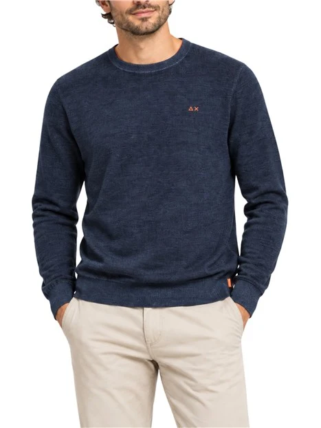 MAGLIA GIROCOLLO IN LANA EFFETTO VINTAGE UOMO BLU NAVY