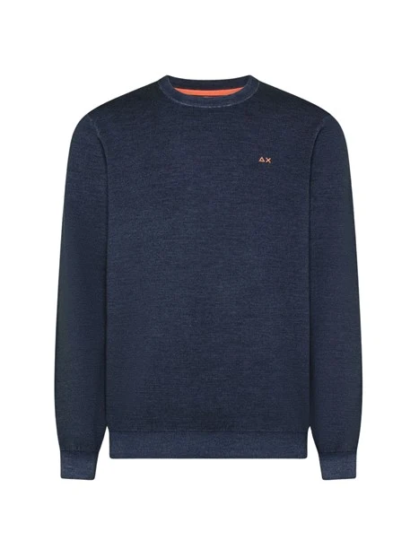 MAGLIA GIROCOLLO IN LANA EFFETTO VINTAGE UOMO BLU NAVY