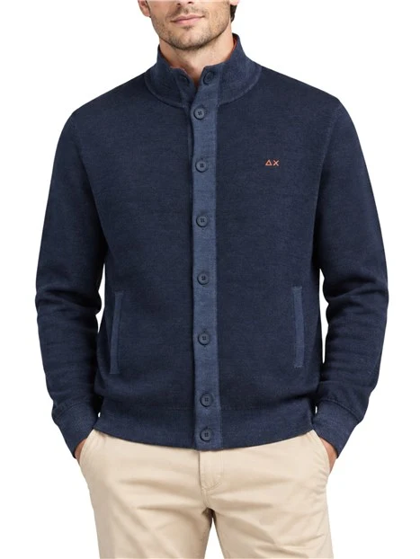 CARDIGAN IN LANA EFFETTO VINTAGE CON BOTTONI UOMO BLU NAVY