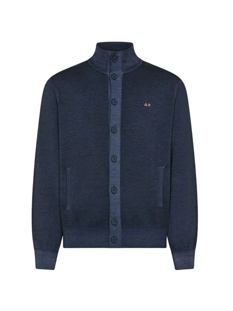 CARDIGAN IN LANA EFFETTO VINTAGE CON BOTTONI UOMO BLU NAVY