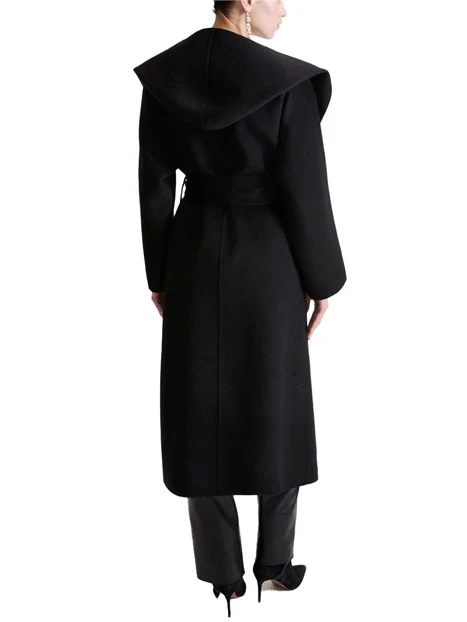 CAPPOTTO LUNGO IN PURA LANA VERGINE CON CINTURA E COLLO A SCIALLE DONNA NERO
