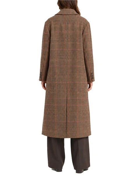 CAPPOTTO LUNGO DOPPIOPETTO IN MISTO LANA CHECK DONNA MARRONE