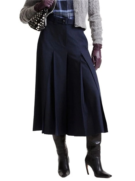GONNA LUNGA PANTALONE IN MISTO LANA CON CINTURA DONNA BLU