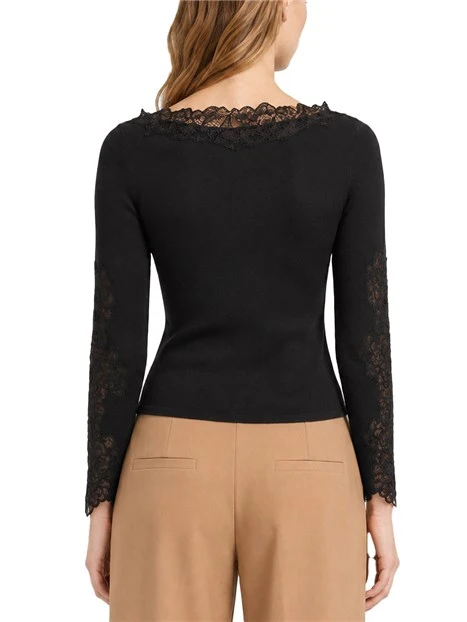 MAGLIA CON SCOLLO A BARCA IN MISTO LANA CON PIZZO- DONNA NERO
