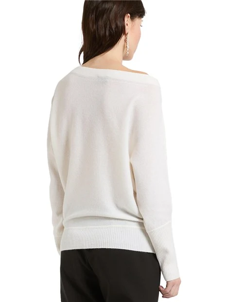 MAGLIA CON SCOLLO A BARCA IN PURO CASHMERE DONNA BIANCO