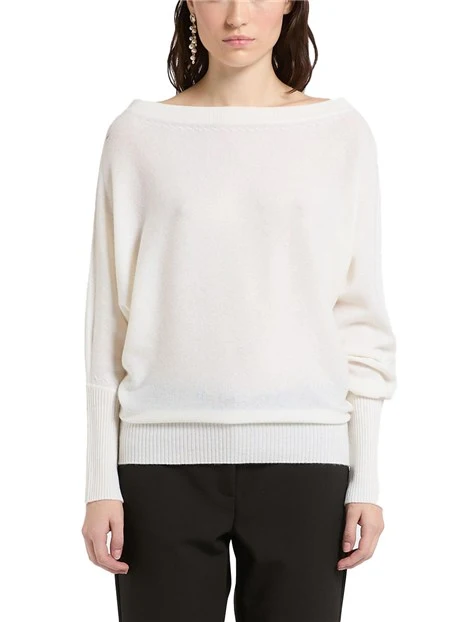 MAGLIA CON SCOLLO A BARCA IN PURO CASHMERE DONNA BIANCO