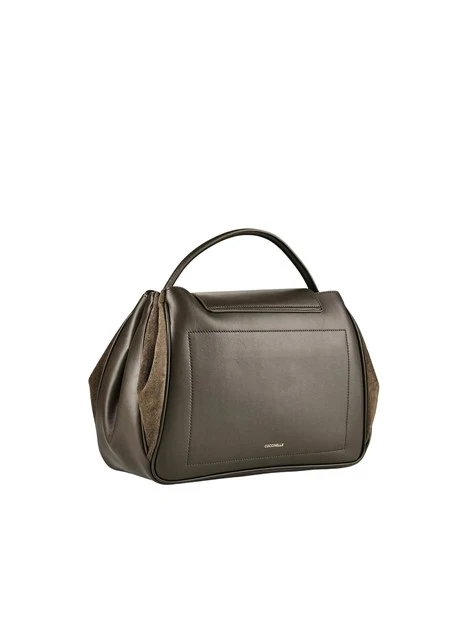 BORSA A MANO IN PELLE CON INSERTI IN CAMOSCIO DONNA MARRONE