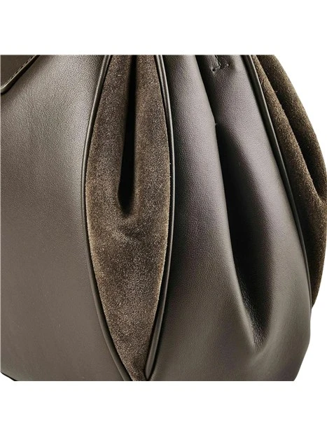 BORSA A MANO IN PELLE CON INSERTI IN CAMOSCIO DONNA MARRONE