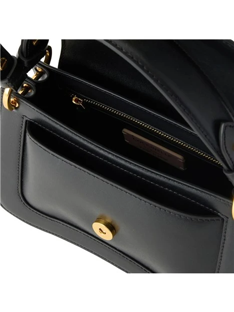 BORSA A MANO IN PELLE CON PATTINA E TRACOLLA DONNA NERO