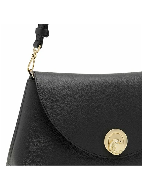 BORSA A SPALLA IN PELLE CON CHIUSURA A GIRELLO DONNA NERO