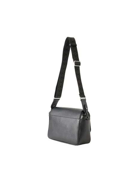 BORSA A TRACOLLA IN PELLE CON PATTINA E FIBBIE DONNA NERO