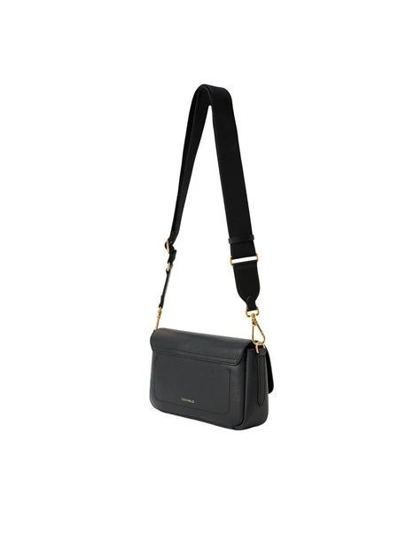 BORSA A SPALLA IN PELLE CON PATTINA E CHIUSURA A SCATTO DONNA NERO