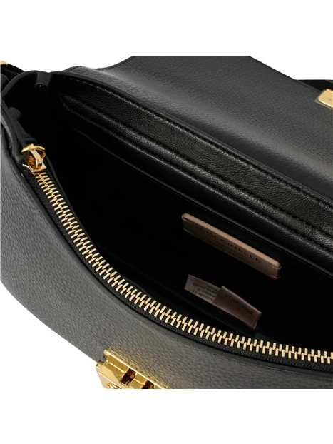 BORSA A SPALLA IN PELLE CON PATTINA E CHIUSURA A SCATTO DONNA NERO