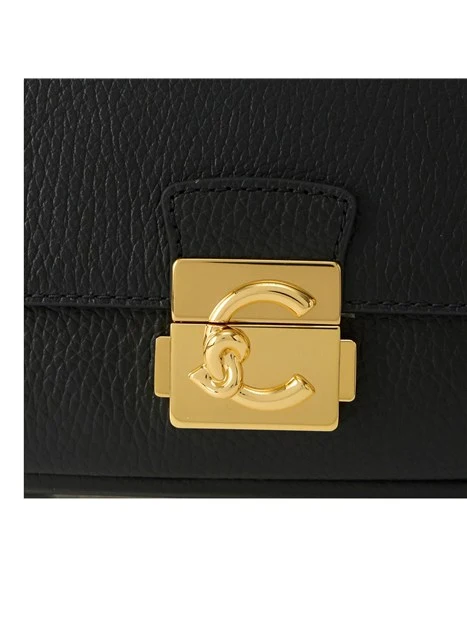 BORSA A SPALLA IN PELLE CON PATTINA E CHIUSURA A SCATTO DONNA NERO
